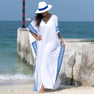 China European and American holiday style new anti-static cotton embroidered long dress overalls long skirt loose beach sunscreen swimsuit blouse women for sale