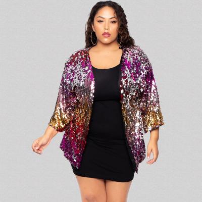 China Fashion plus size XL-5 XL gradient running loose beading sequined jacket with striping plus size women's jacket for sale