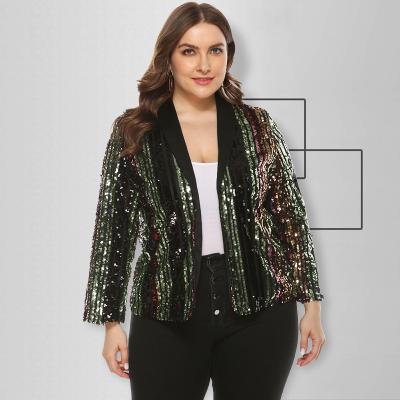 China Plus Size Autumn Jacket Suit Color Striped Sequins All-match Striping Plus Size Women's Jacket Plus Size Suit for sale