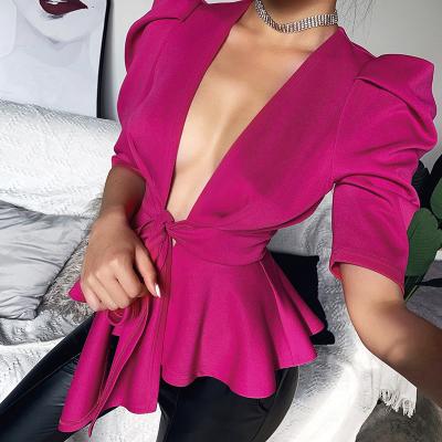 China 2021 High Quality Sheer Fashion Satin V-Neckline Women's Tops Women's Tops Blouses Summer Tops Ladies High Quality Blouses for sale