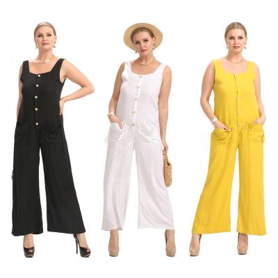 China New Summer New Tank Overalls Women Breathable Casual Sleeveless Short Square Collar Pockets Vintage Single Breasted Mini Jumpsuits for sale