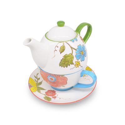 China Hot Sales Viable Ceramic Cup Flower Design Teapot And Teapots With Cup And Saucer For Drinking for sale