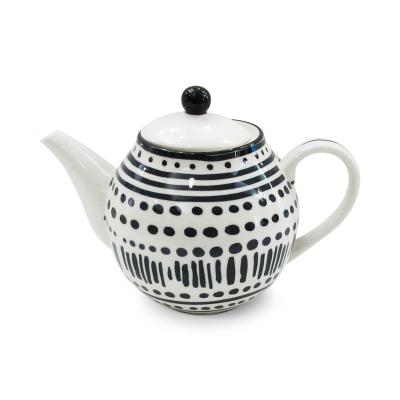 China European Seal Sustainable Hot Induction Tea Pot Set Custom Teapots Color Abstract Line Black Ceramic Coffee Dishes Dishes for sale