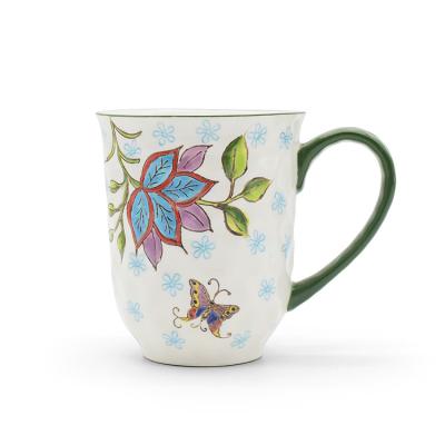 China Viable Unique Ceramic Coffee Mug 450cc Hand Painted Flower Pattern Drinkware Tea Water Cup for sale