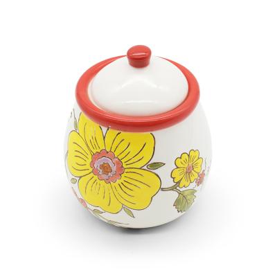 China Viable Ceramic Stoneware Bowl Storage Pot Salt Sugar Kitchenware Supplier Factory Hand Painted Creamer Set With Lid for sale