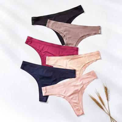 China Factory direct sale women's plush waist panties antibacterial invisible ultra-thin ice silk non-trace G-string thong for sale