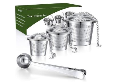 China 6.5cm/5cm/4.5cm de Theezeef van de Roestvrij staalmand met Tray Replacement Tea Infuser Basket Te koop