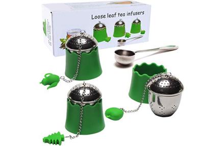 China Roestvrij staalthee Infuser met de Bomen van Siliconetray and metal chain plus Apple /Christmas Te koop