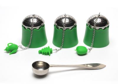 China SGS Stainless Steel Tea Bag Strainer Infuser U Bond Silicone Tray Metal Chain Te koop