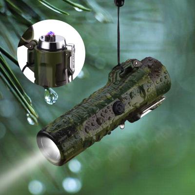 China USB Rechargeable Outdoor Camping Windproof Lighter LED Flashlight Waterproof Survival Lighter for sale