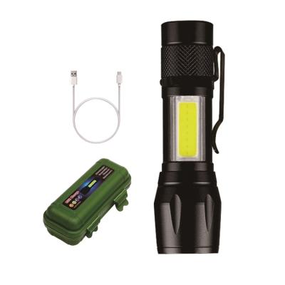 China Climbing Emergency Camping Zoomable USB Flashlight T6 Running Rechargeable Portable Clip Led COB Mini Side Light Led Flashlight for sale