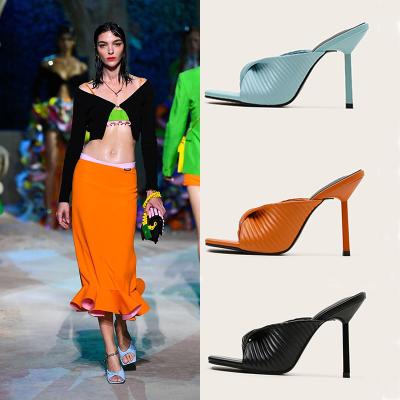 China Women's Plus Size Women's Growing Open Toe Influencer Heeled Sandals Street Stiletto Heel Flash Slip On Shoe for sale