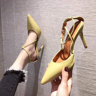 China Korean PU Separate Pumps October 2021 New Arrival Light Pointed Toe Women Work Solid Stiletto Heel Buckle for sale