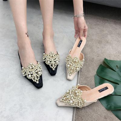 China Fashion Trend Women Adjust Toe Lace Trend Fashion Flat Shoes Casual Pearl Flat Slip-on Shoe for sale