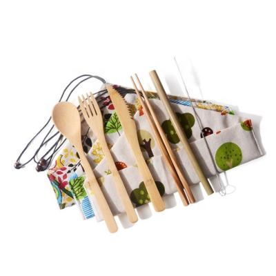 China 2020 new sustainable outdoor spoon tableware chopsticks and fork bamboo cutlery set eco-friendly bamboo utensil for sale