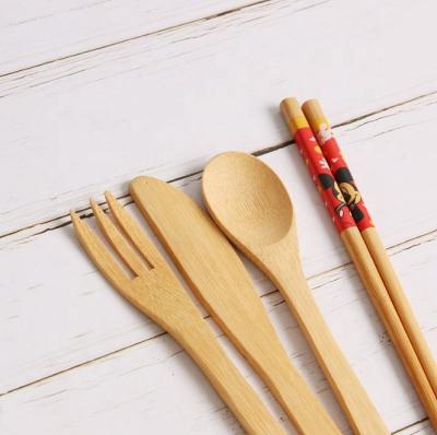 China New Sustainable Creative Children Tableware Set Environmental Protection Spoon And Fork Bamboo Cutlery Set With Bag for sale