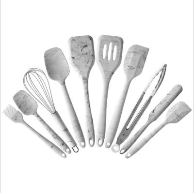 China Viable Kitchenware Accessories Luxury Marble Pattern Cooking Tools 10 PCS Silicone Kitchen Utensils for sale