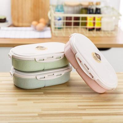 China Freshness Preservation Wheat Straw Lunch Box Food Fruit Container Storage Box with Fork and Knife Portable Handheld Bento Box for Kids Adult for sale