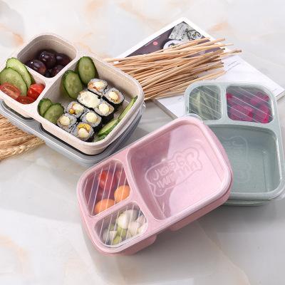 China 2020 New Freshness Preservation Wheat Straw 3 Compartment Microwave Sealed Degradable Food Bowl With Lid For Adults And Kids for sale