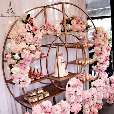 China Festival Decoration Pick Party Round Arch Gold White Metal Cake Tray Stand For Wedding Event for sale