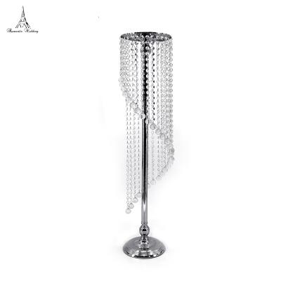 China Wedding Romantic 90cmTall Silver Or Gold Metal Flower Stand With Acrylic Beads For Wedding Event for sale