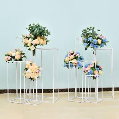 China New Style Wedding Weddings Gold Metal Rectangular Flower Vase Column Stand Flower Pot Holder For Wedding Party Centerpiece Decoration Even for sale