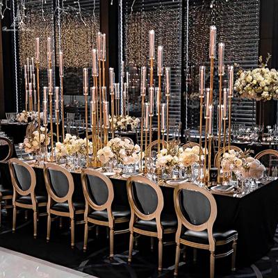 China Wedding Table Centerpiece Symmetry Metal Gold 1.2m Heads 1.2m Glass Candle Holder For Weeding Event for sale