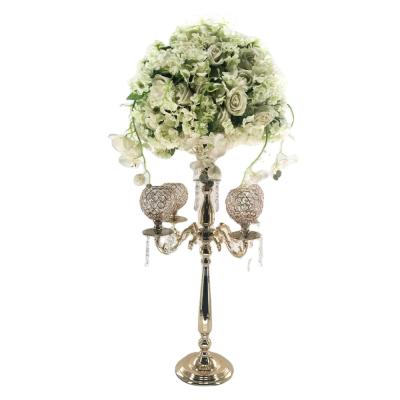 China New Material Iron+crystal European Style Wedding Candle Holder Flower Crystal Desktop Decoration Props Lu Yin Wedding Decoration for sale