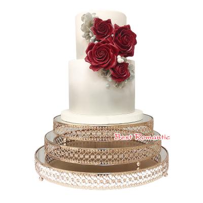 China Round Wedding Decoration Metal Cake Stand Set Cake Display Stand With Glass Mirror For Wedding Event Party Birthday Cake Hot Selling Decorating for sale