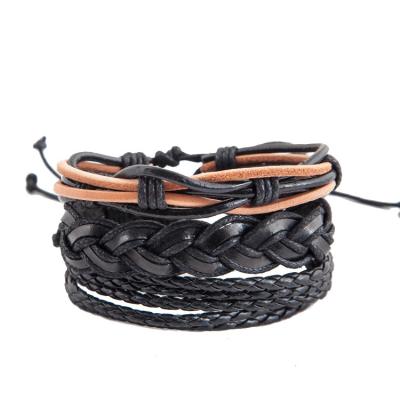 China Simple creative PU hand rope combination of new casual punk multi-layer cowhide Korean version of bracelet wholesale for sale