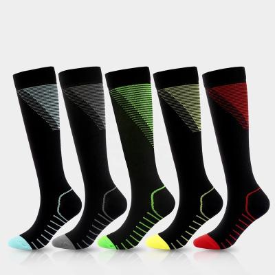 China Amazon's new breathable color striped compression socks men's and women's V-shaped elastic socks outdoor sports compression socks for sale