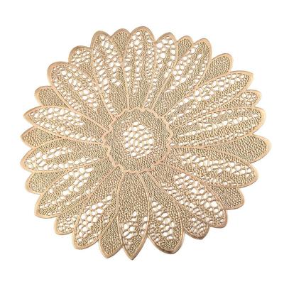 China Sustainable Gold PVC Dining Place Mat Dining Table Mat Round Sunflower Glitter Nordic Place Mats For Luxury for sale