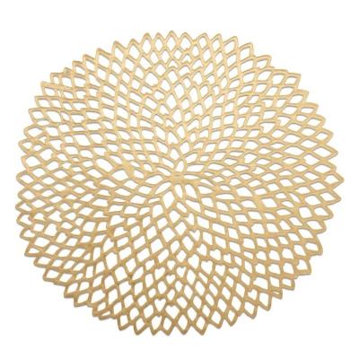 China Viable Round Flower Place Mat Gold Silver Dining Table Mat PVC Dining Table Set of 6 for sale