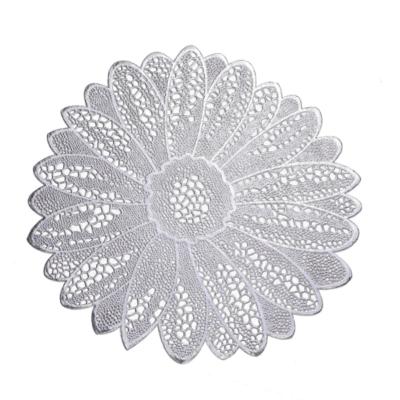 China Sustainable Silver Glitter Food Serving PVC Place Mat Gold Round Place Mat Dining Table Mat for sale