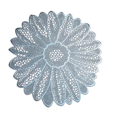 China Round PVC Place Mat Sustainable Blue Silver Glitter Place Mat Dining Table Mat for sale