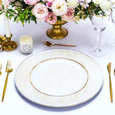 China White Silver Serving Disposable Wooden Clear Plastic Antique Lace Woven Table Charger Dishes Rose Gold Balance Charger Dish Wedding Vintage for sale