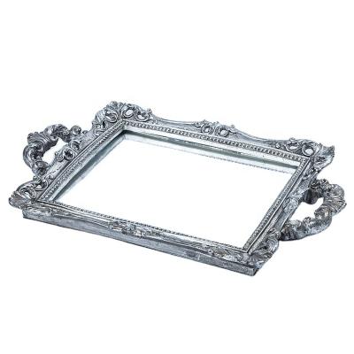 China Luxury Elegant Rectangular Gold Mirrored Rectangular Resin Serving Perfume Vanity Tray Silver Vanity Tray For Wedding Table Home Decor for sale