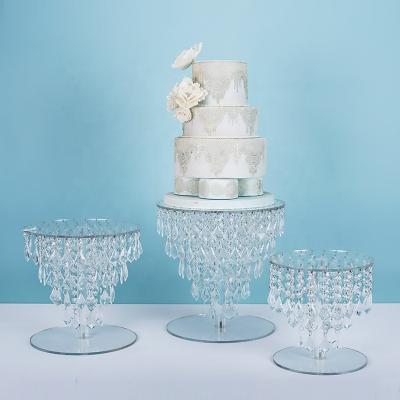 China 3 Tier Disposable Round Crystal Bling Acrylic Cake Stand Large Set For Wedding Party Cup Cake Beaded Glass Stand Decorating Supplies for sale