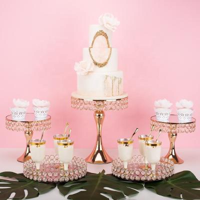 China Crystal Afternoon Tea Hanging Cupcake Stand Gold Stainless Steel Silver Wedding Cake Stand Metal Viable Mirror Decoration Set for sale