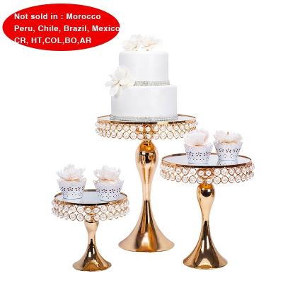 China Luxury Metal Mirror Pearl Cake Stand Set Separable Golden Silver Wedding Decorations Party Supplies Party Dessert Stand Round for sale