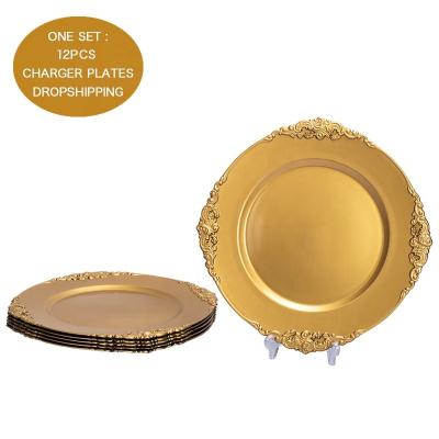 China Wholesale Stocked Luxury Gold Reef Charger Dish Decor Gold Dinner Rim Charger Plates Cheap Wedding Silver White Plastic Pink Decoration for sale