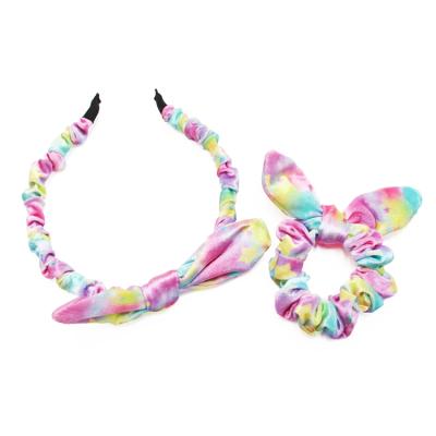 China Travel/Home Travel/Hair/Homemade Custom Hair Scrunchies/Wholesale Fashion Rainbow Leopard Color Bunny Ear Ponytail Holder Tie Hair Dye Colorful Candy for sale