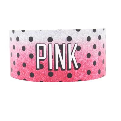 China Custom Wholesale New PINK Alphabet Multi Logo Printed Fashion Pattern Garment Accessories High Quality Viable Grosgrain Ribbon for sale