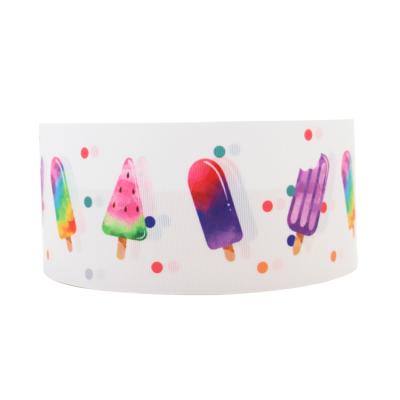 China New Design 75mm Flamingo Flowers Pattern 75mm Flamingo Printed Logo Printed Curly Grosgrain Ribbon Fashion Cute Viable Custom Viable Ice-lollipop for sale