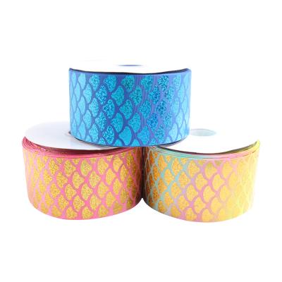 China Laser 3inch Laser Foil Hologram Mermaid Grosgrain Ribbon 75MM Viable DIY Viable DIY 50yards/roll for sale