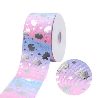 China Fast delivery high tenacity high tenacity printed 3inch gold foil grosgrain ribbon for bows for sale