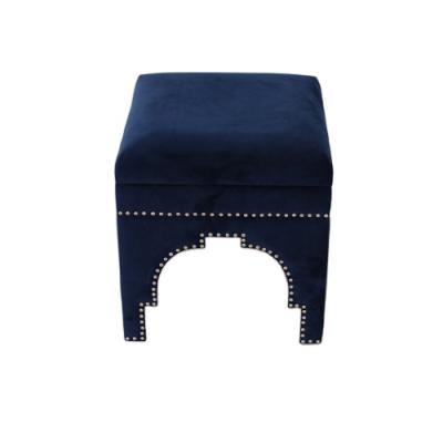 China Modern Exquisite Structure Manufacture Navy Blue Fabric Storage Stool for sale