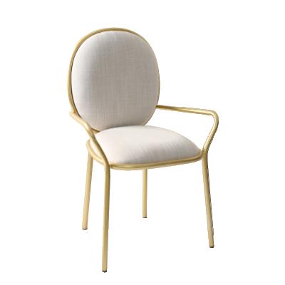 China Factory Arts Home Living Room Furniture Metal Design Modern Literary Soft Linen Other Seat Gold Lazy Back Dining Chair for sale