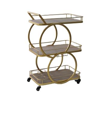 China Arts Factory Home Furniture PU Metal KD Metal Dining Car Wheels Hotel Gold Gray Gray Leather Home Trolley for sale