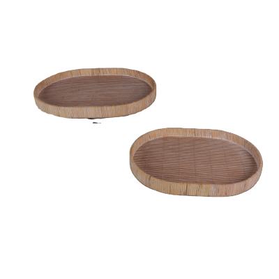 China Contemporary Two Restaurant Oval Gold Snacks Bamboo Dining Room Decoration Home Factory Arts Hotel Sushi Tray Set for sale